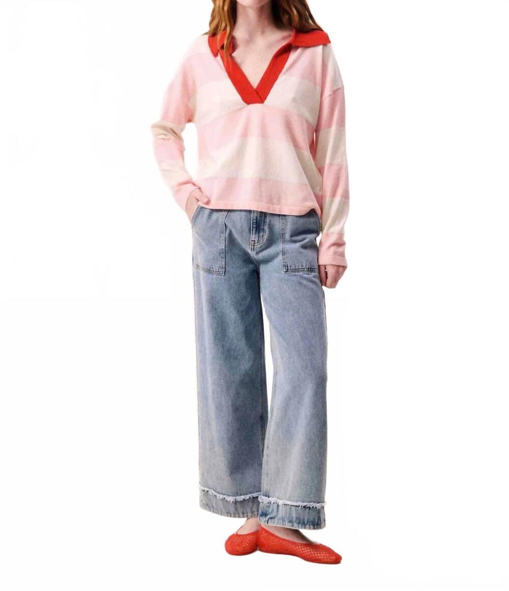 NEW FRNCH hydralis striped polo sweater in rose